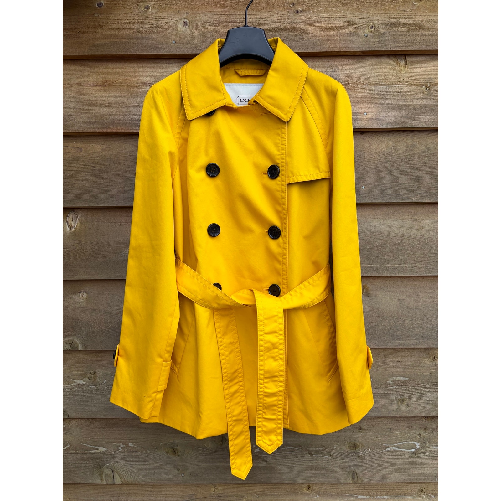 Coach Sunflower Yellow Short Trench Coat With Tie Waist